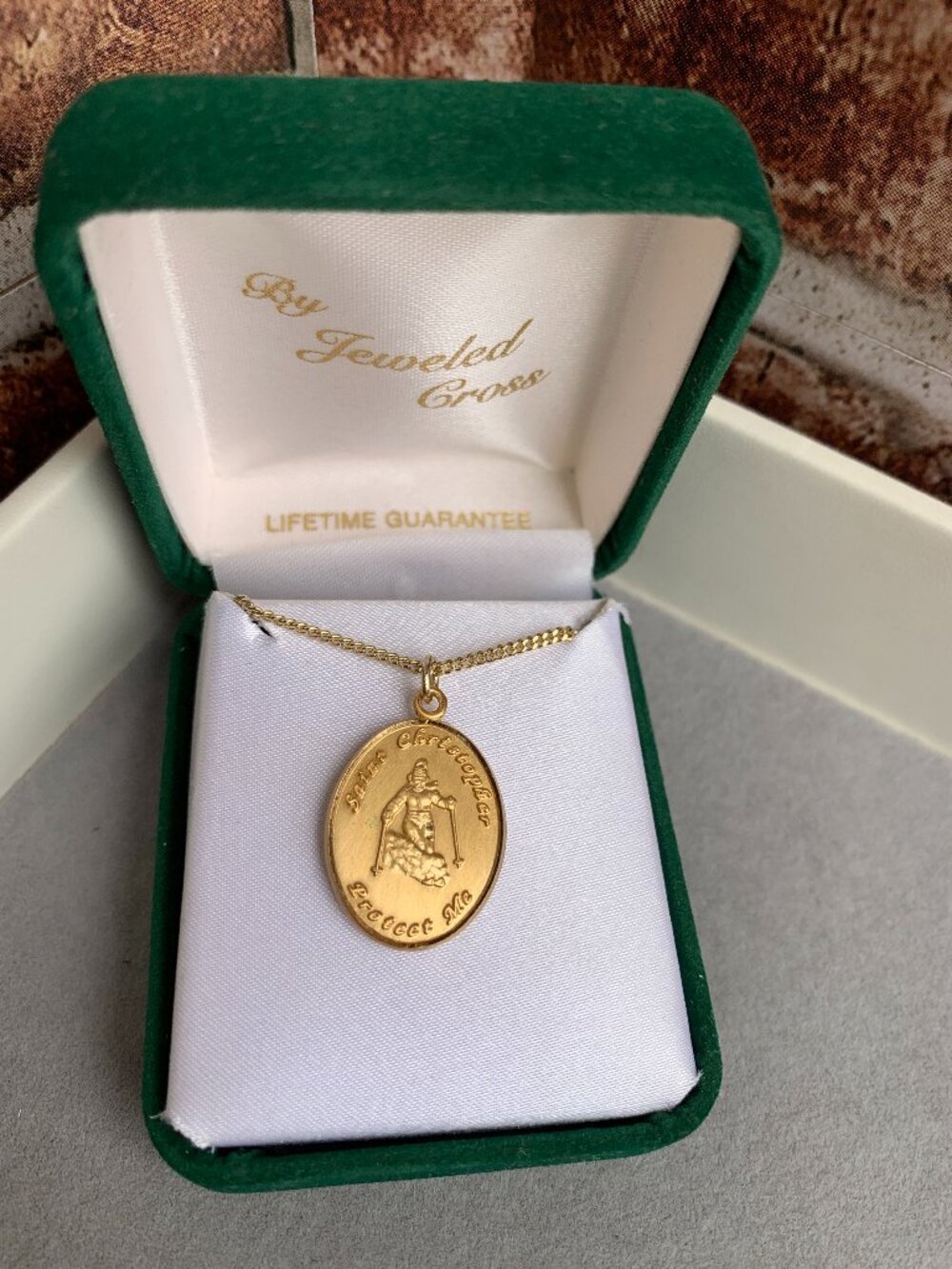 Gold-Plated St. Christopher “Skiing Girl” Medal w/ 18" Gold‑Plated Brass Chain w